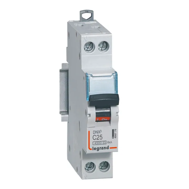 Disjoncteur Dnx³ 4500 - Vis/Vis - U+N 230V~ 25A - 4,5Ka - Courbe C - 1 Module
