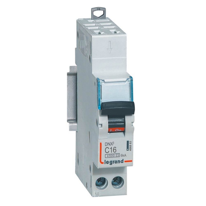 Disjoncteur Dnx³ 4500 - Auto/Vis - U+N 230V~ 16A - 6Ka - Courbe C - 1 Module