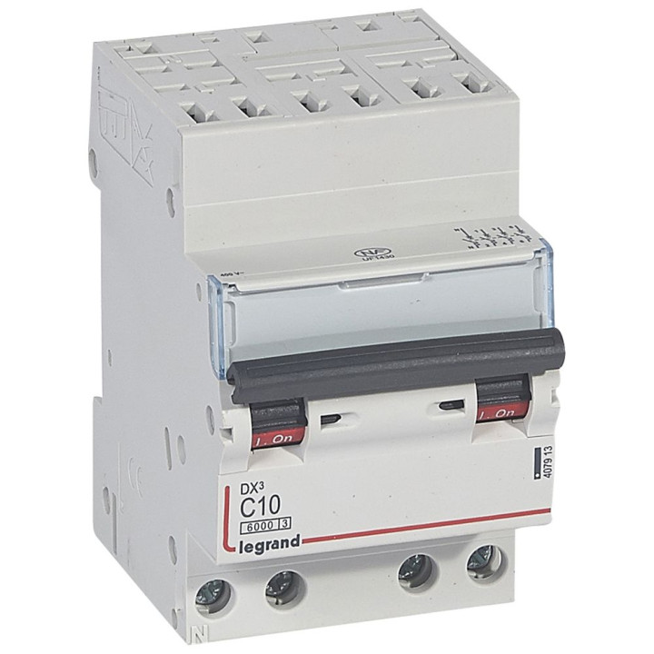 Disjoncteur Dx³ 6000 -Auto/Vis- 4P- 400V~-10A-Courbec-Peigne Hx³ Opti 4P -3M