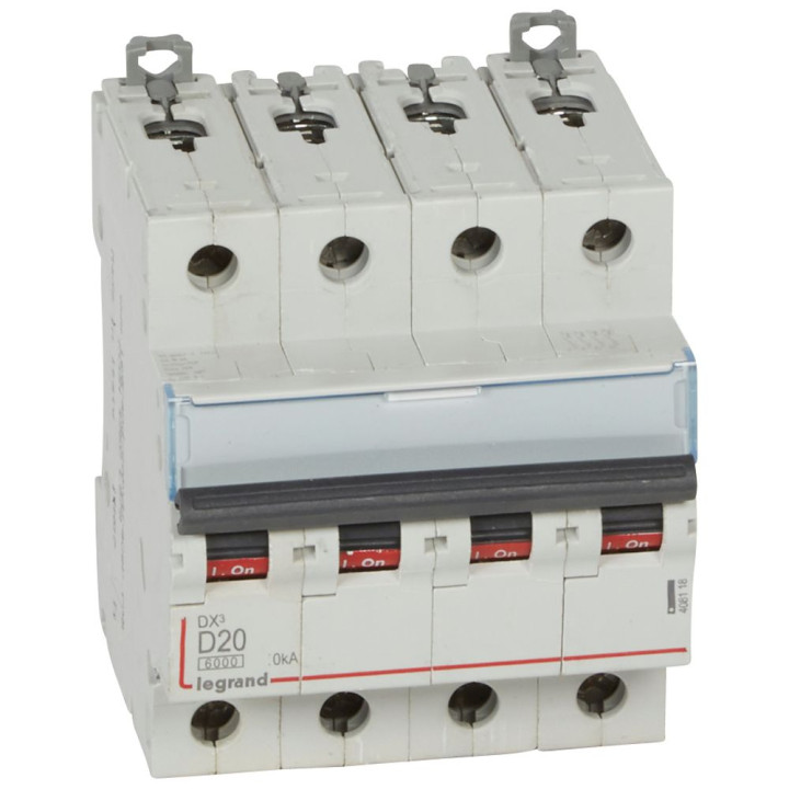 Disjoncteur Dx³ 6000-Vis/Vis-4P-400V~-20A-10Ka-Courbe D-Peigne Hx³ Trad 4P - 4M