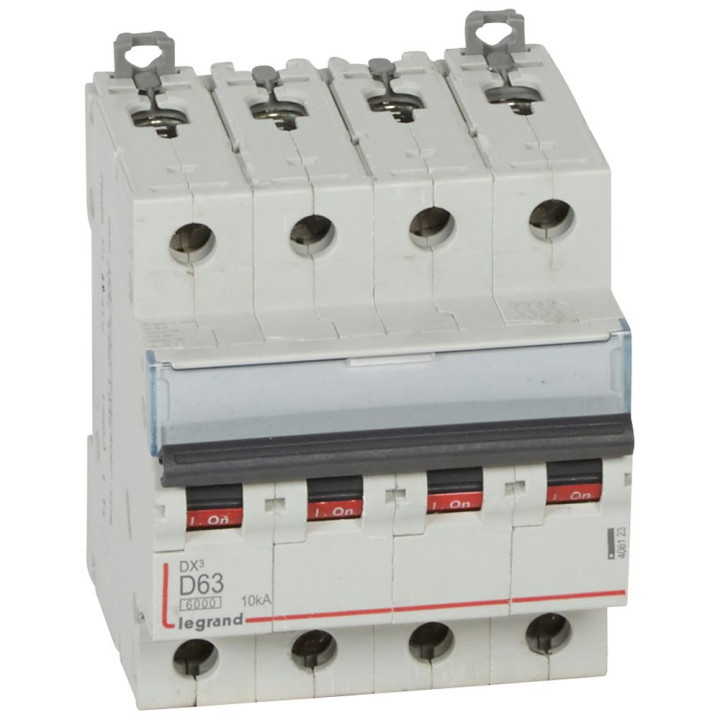Disjoncteur Dx³ 6000-Vis/Vis-4P-400V~-63A-10Ka-Courbe D-Peigne Hx³ Trad 4P - 4M