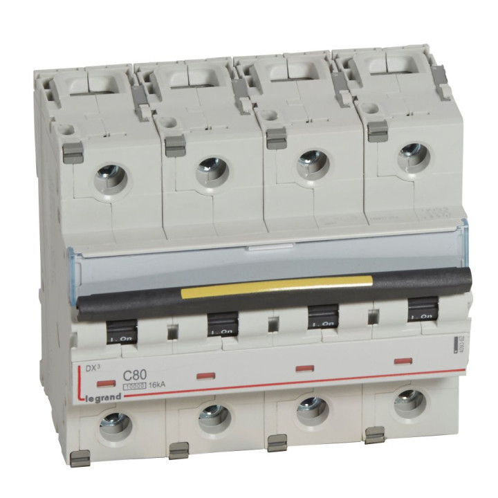 Disjoncteur Dx³10000 16Ka Arrivée Haut/Départ Bas Vis 4P 80A Courbe C 6 Modules