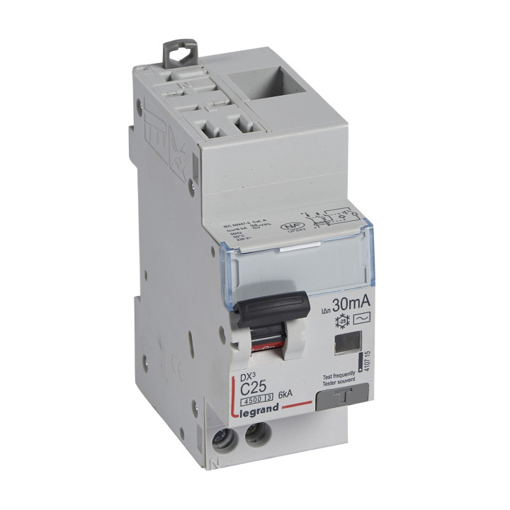 Disjoncteur Diff Dx³ 4500 -Auto/Vis -U+N 230V~ 25A - Typeac - 30Ma -Courbe C -2M