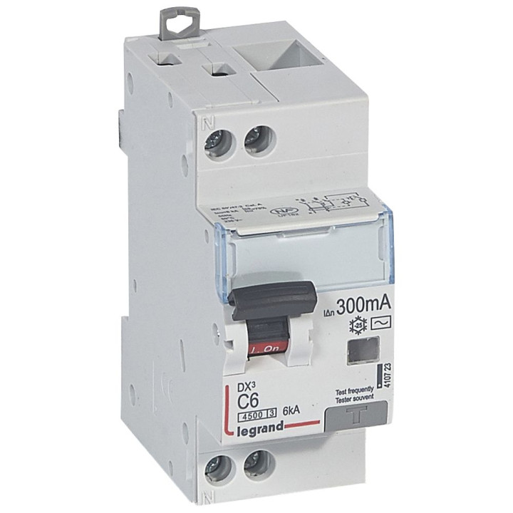Disjoncteur Diff Dx³ 4500 - Vis/Vis -U+N 230V~ 6A - Typeac -300Ma -Courbe C - 2M