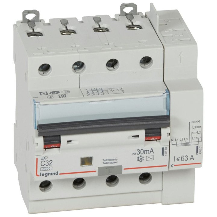 Disjoncteur Diff Dx³ 6000 -Vis/Auto-4P-400V~-32A-Typeac-30Ma-10Ka-Courbe C - 5M