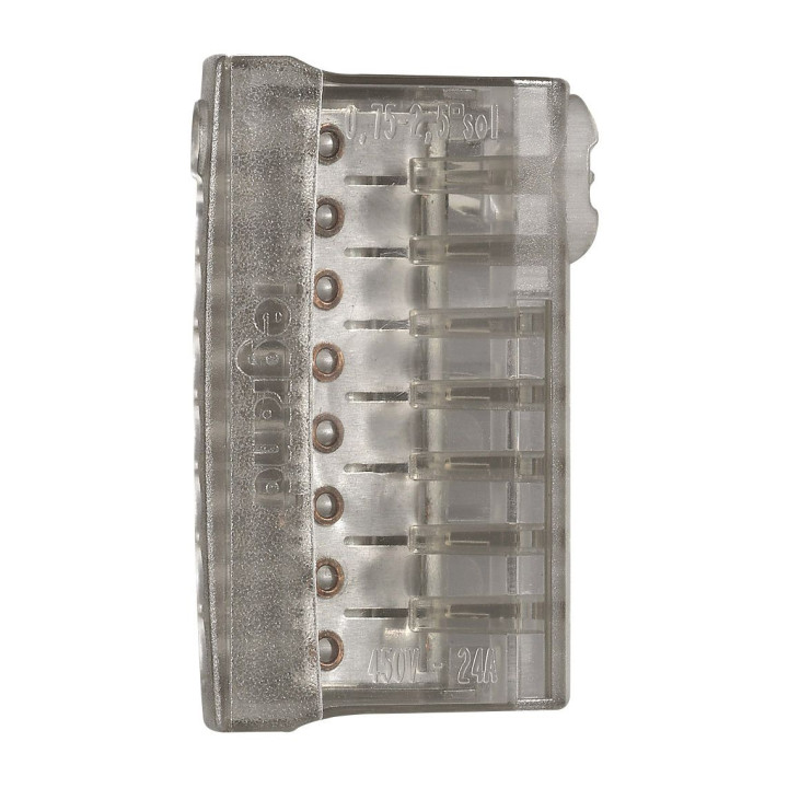 Borne Connexion Sans Vis Nylbloc Auto Pour 8 Fils - 24A - 450V~ - Gris