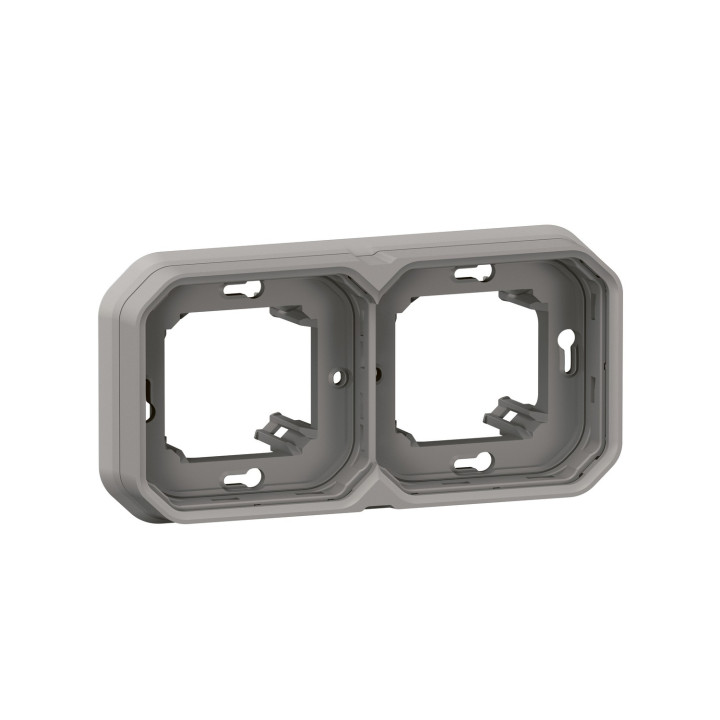 Support Plaque Encastré 2 Postes Montage Horizontal/Vertical Plexo Gris