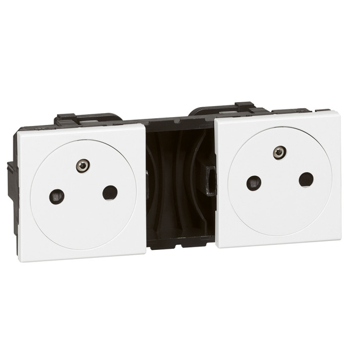 Double Prise De Courant 2P+T Surface Précâblées Mosaic 2X2 Modules - Blanc