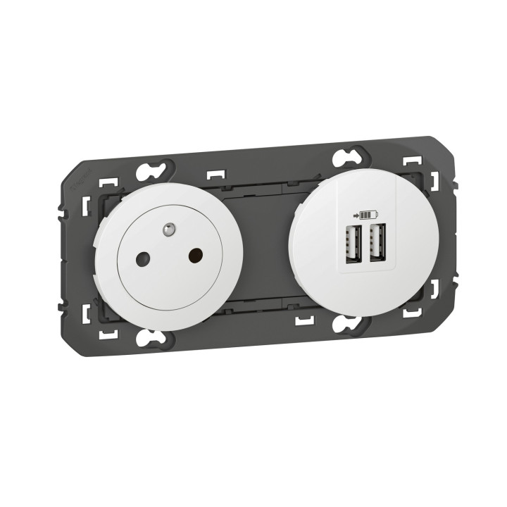 Prise 2P+T Surface + Prises 2 USB Type-A dooxie 3A précâblés finition blanc