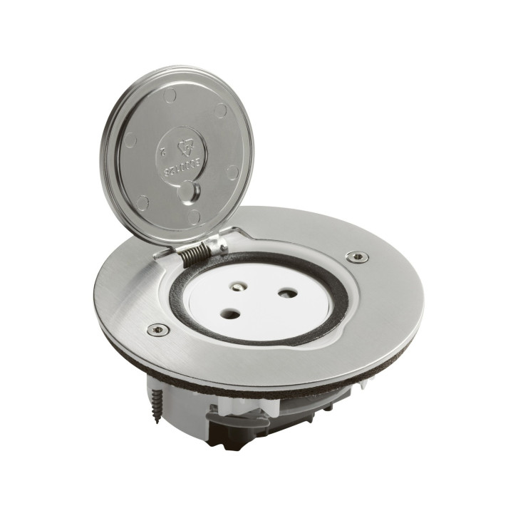 Prise De Sol Simple 2P+T Surface 16A 250V Avec Platine Ronde - Inox Brossé