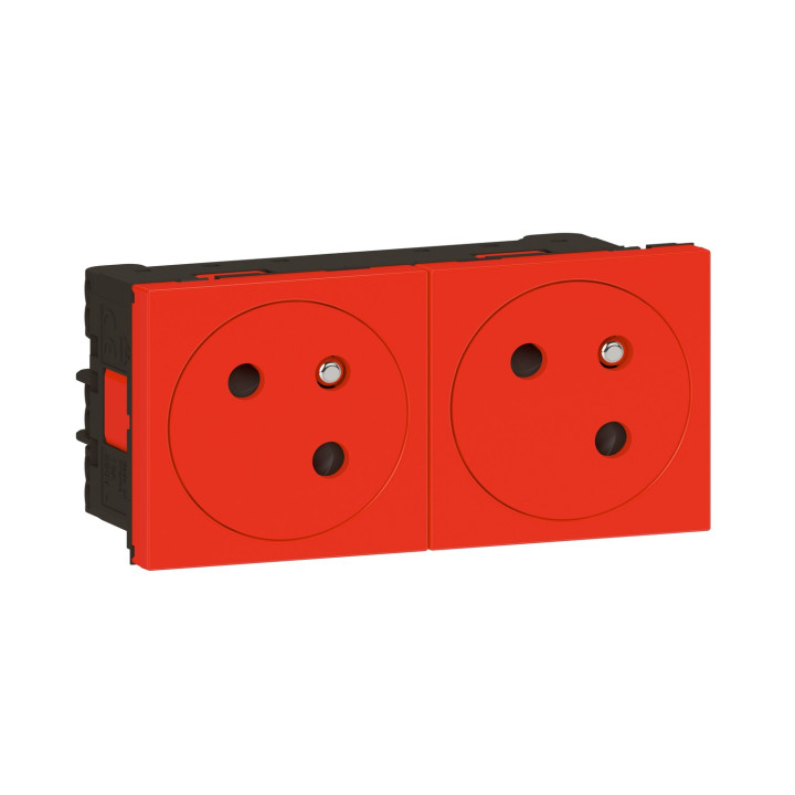 Prise 2X2P+T Surface Mosaic Link À Raccordement Latéral 4 Modules - Rouge