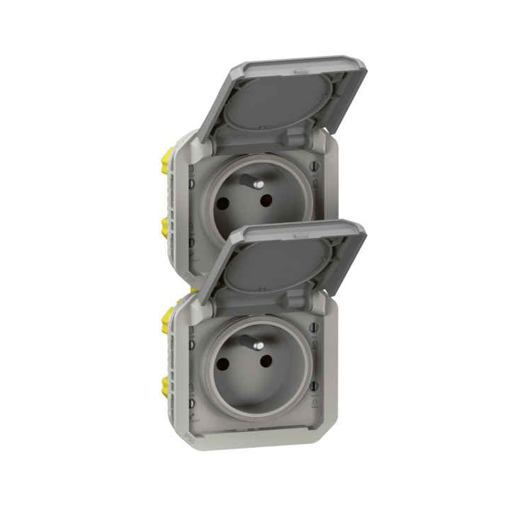Prise De Courant 2X2P+T Verticale Plexo Composable Gris