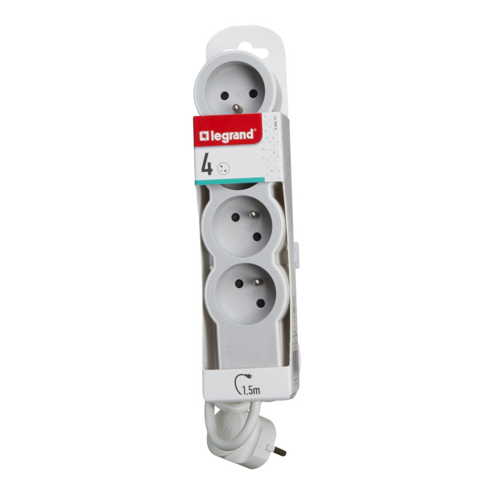 Rallonge 4X2P+T Avec Cordon 1,5M 3G 1Mm² - Blanc/Gris Clair