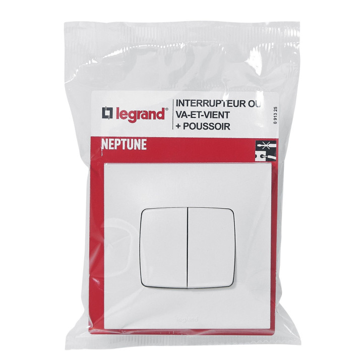 Interrupteur Ou Va-Et-Vient + Poussoir Neptune - Blanc