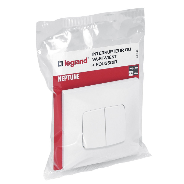 Interrupteur Ou Va-Et-Vient + Poussoir Neptune - Blanc