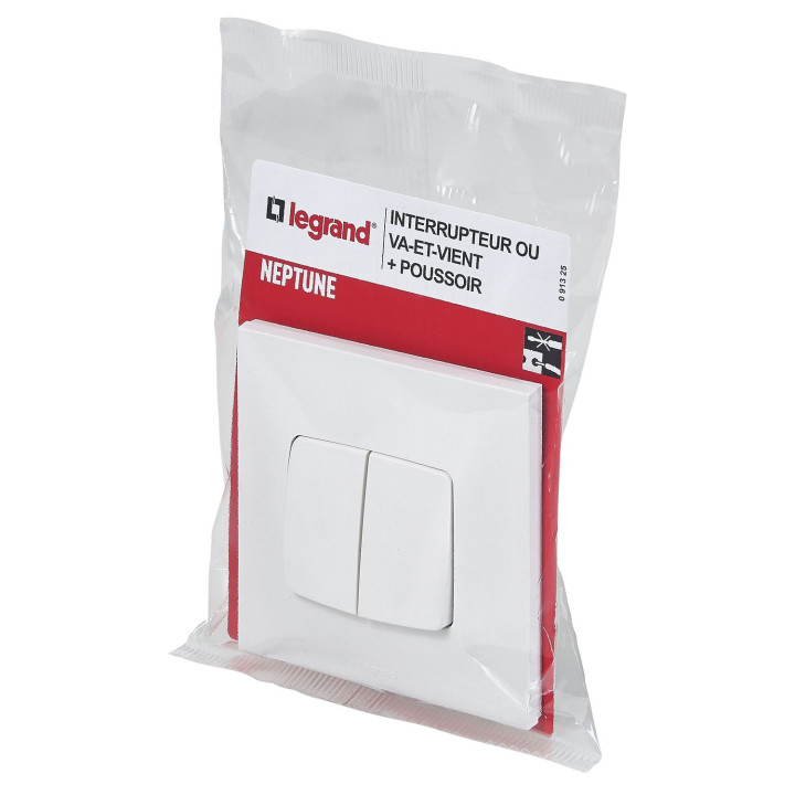 Interrupteur Ou Va-Et-Vient + Poussoir Neptune - Blanc