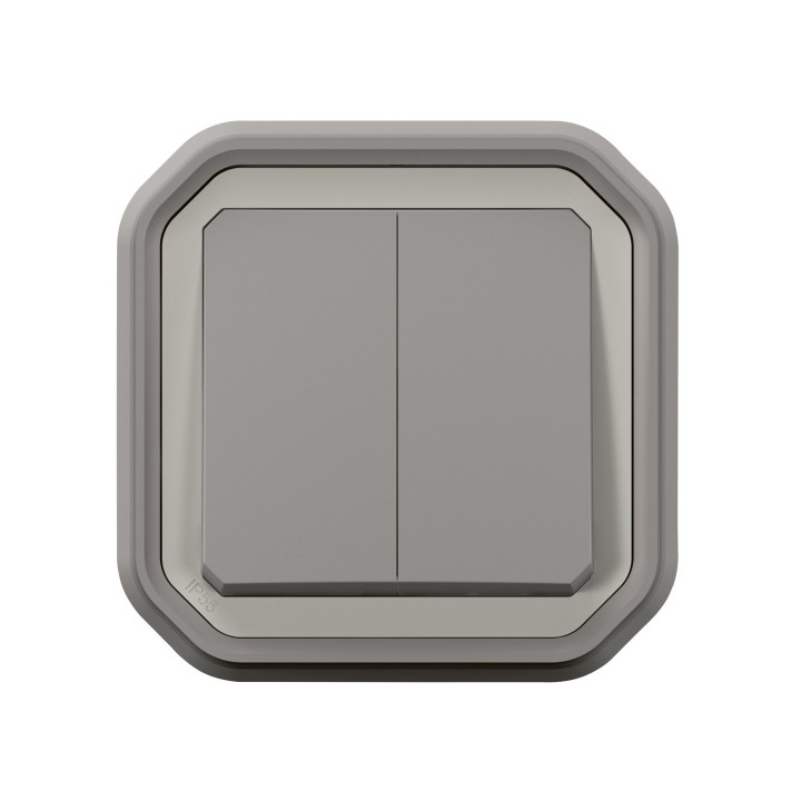 Commande double interrupteur ou poussoir Plexo complet encastré gris