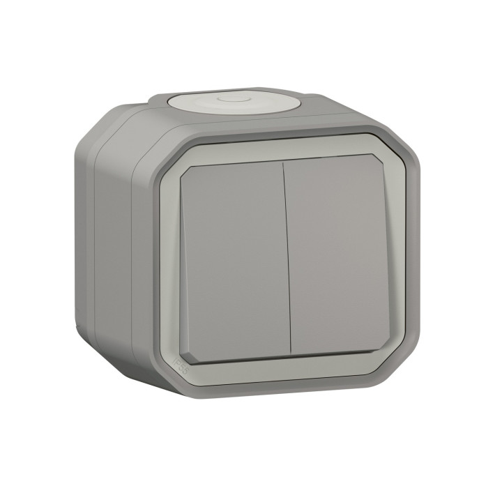 Double Interrupteur / Va-Et-Vient Ou Poussoir Plexo Complet Saillie - Gris