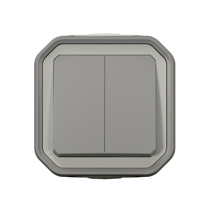 Double Interrupteur / Va-Et-Vient Ou Poussoir Plexo Complet Saillie - Gris