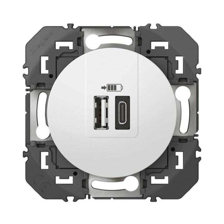 Double Prise Usb 1 Type-A + 1 Type-C Dooxie 3A Finition Blanc