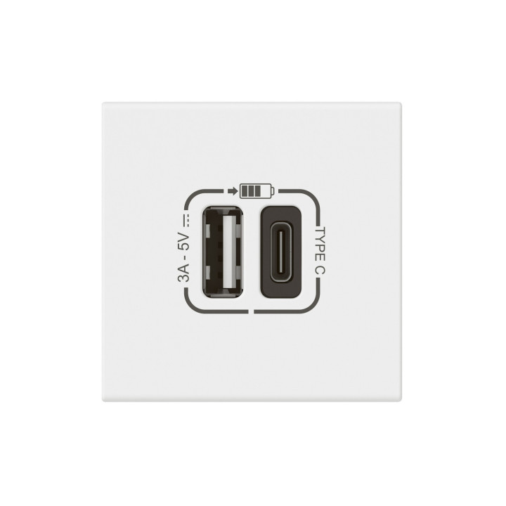 Prise Usb Type-A + Usb Type-C 3A 15W Mosaic Link 230V - 2 Modules Blanc