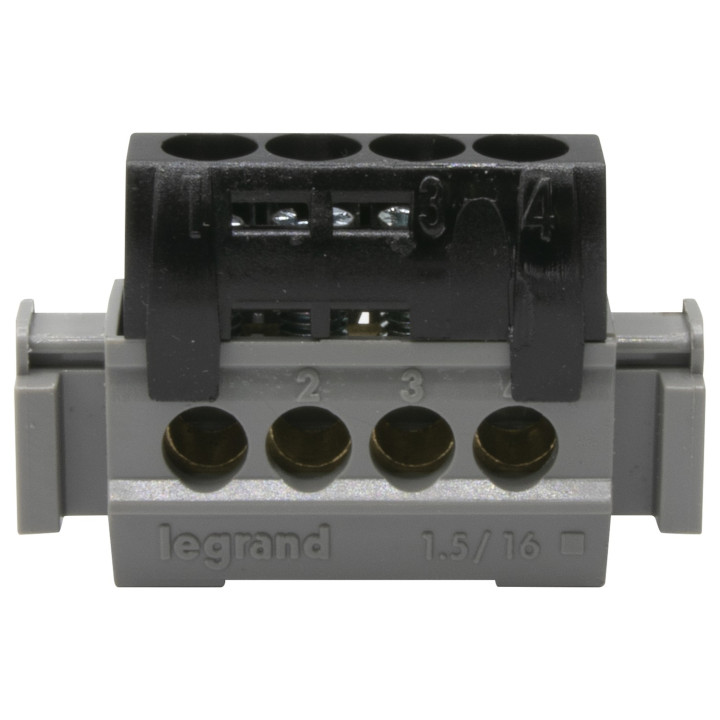Bornier De Répartition Isolé Ip2X Phase - 4X1,5Mm² À 16Mm² Noir - Longueur 47Mm