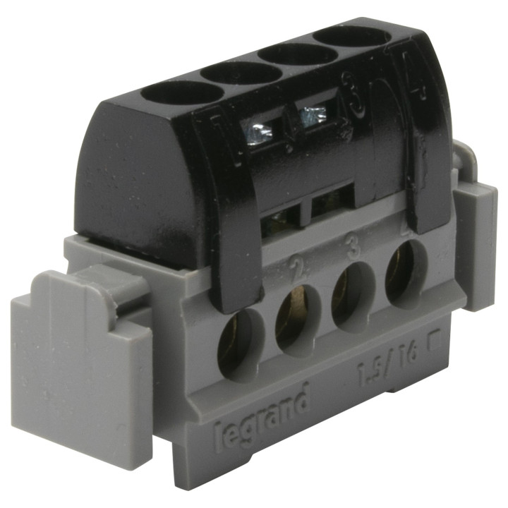 Bornier De Répartition Isolé Ip2X Phase - 4X1,5Mm² À 16Mm² Noir - Longueur 47Mm