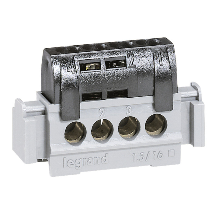 Bornier De Répartition Isolé Ip2X Phase - 4X1,5Mm² À 16Mm² Noir - Longueur 47Mm