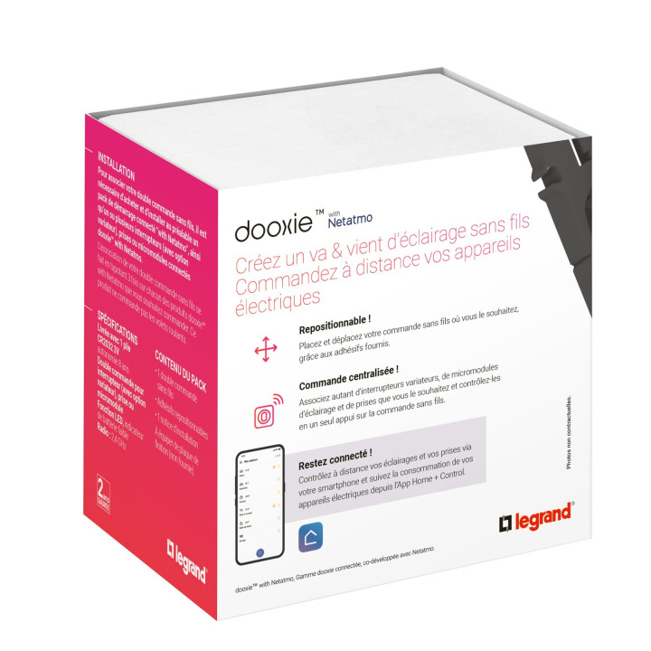 Commande Double Sans Fils Pour Éclairage/Prise Dooxie With Netatmo Sans Plaque Blanc