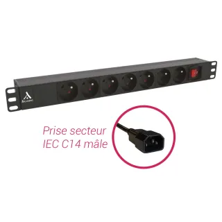 Bandeau 19' 1U 7 Prises Fr Avec Inter Lumi Avec Cordon 2 M Iec C14 Male