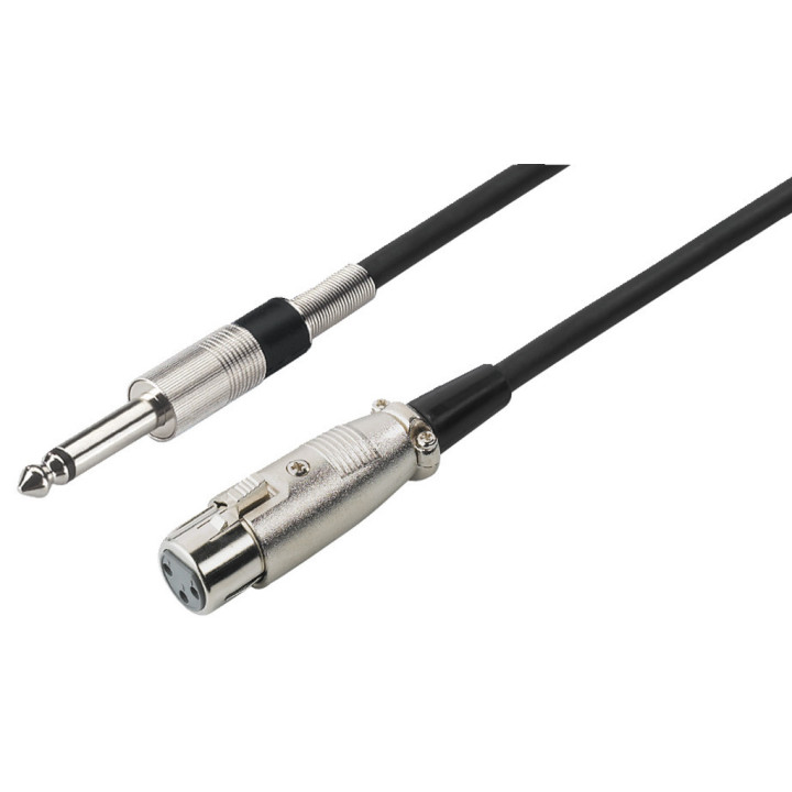 Cordon Micro Xlr Femelle / Jack 6,35 Mâle Mono, 6 M, Noir