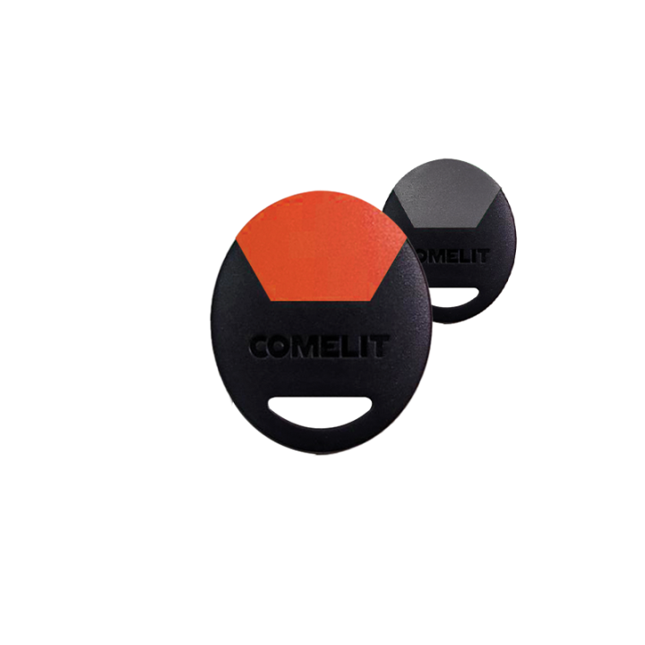 Badge résident sécurisé gris et orange pour accès