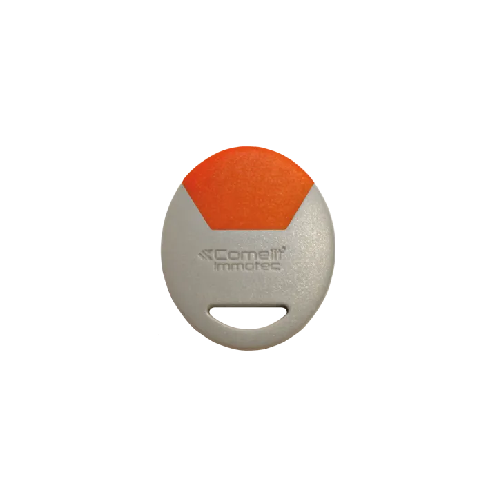 Badge électronique de proximité de couleur orange. Permet une identification