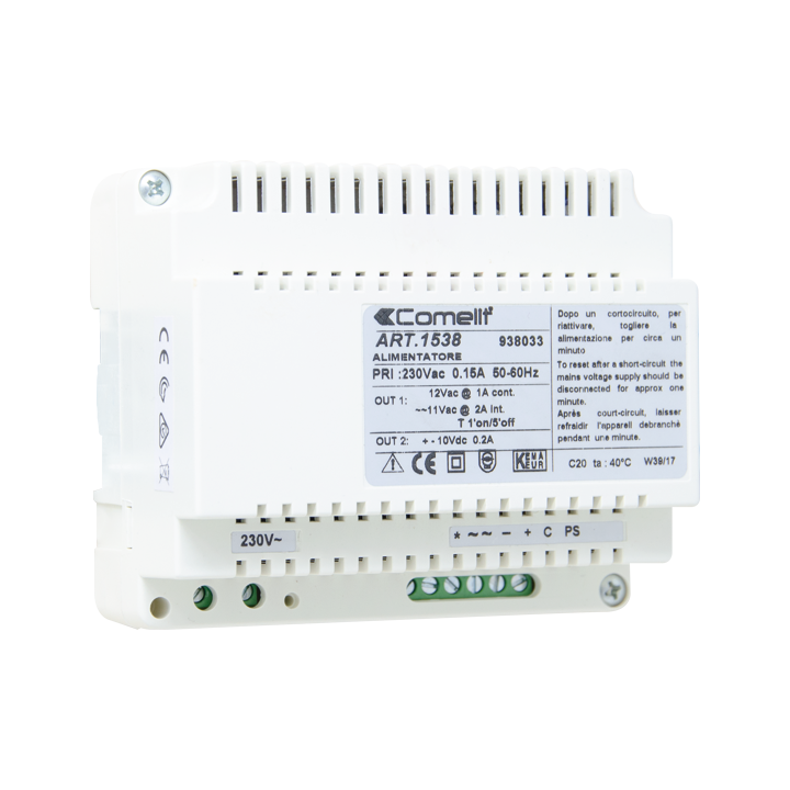 Alimentation interphone 4+1, 230VAC/12VAC-10VDC, 6 modules DIN