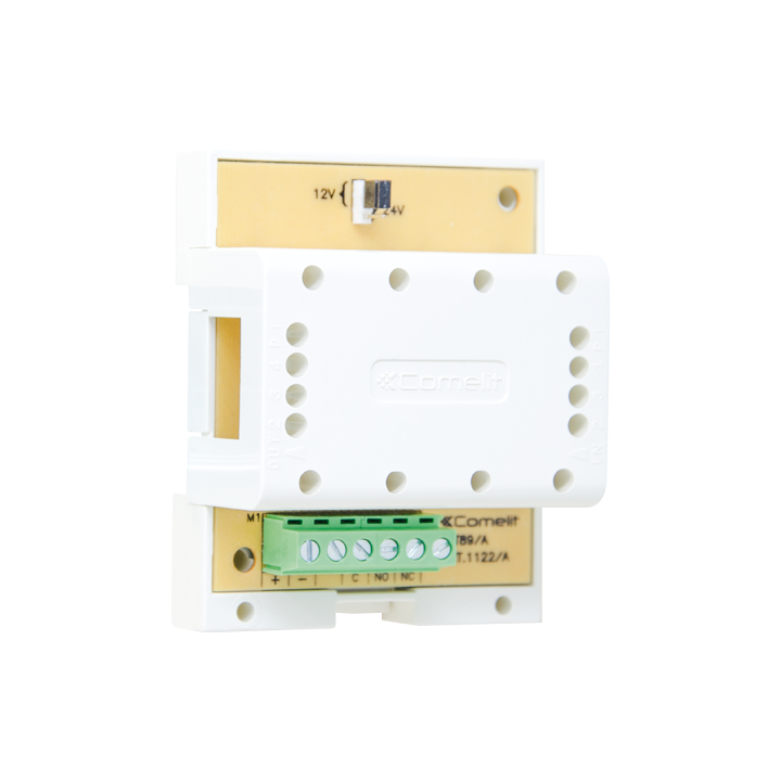Relais usage général 12-24 VCA/CC 10 A, montage rail DIN 4 modules