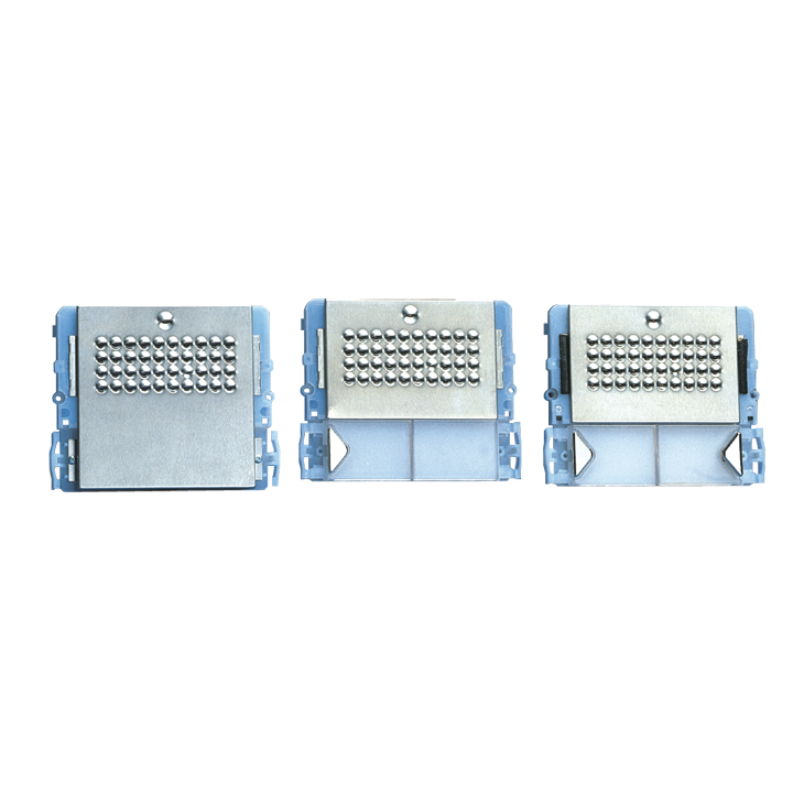 Série Powercom - Module 1 bouton acier inox avec nom et LED bleue