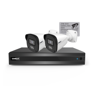 Kit IP comprenant un NVR 4 canaux et deux caméras BC 4MP, avec accessoires pour