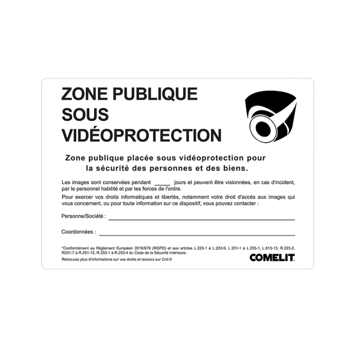 Panneau réglementaire “Zone sous vidéosurveillance – Espace public”. Conforme