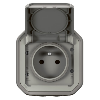 Prise de courant avec volet Plexo complet saillie - gris