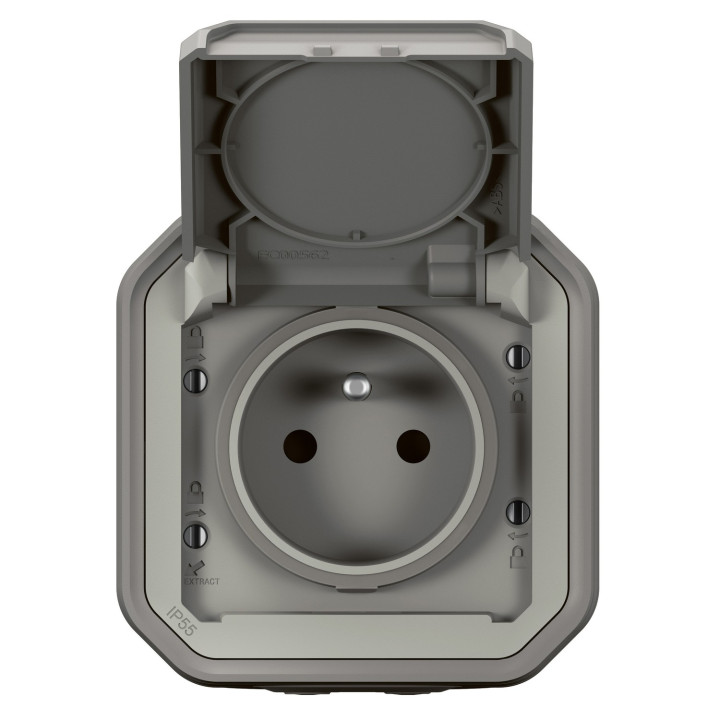 Prise de courant avec volet Plexo complet saillie - gris