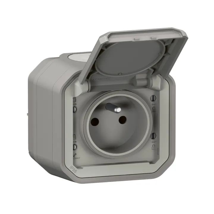 Prise De Courant Avec Volet Plexo Complet Saillie - Gris