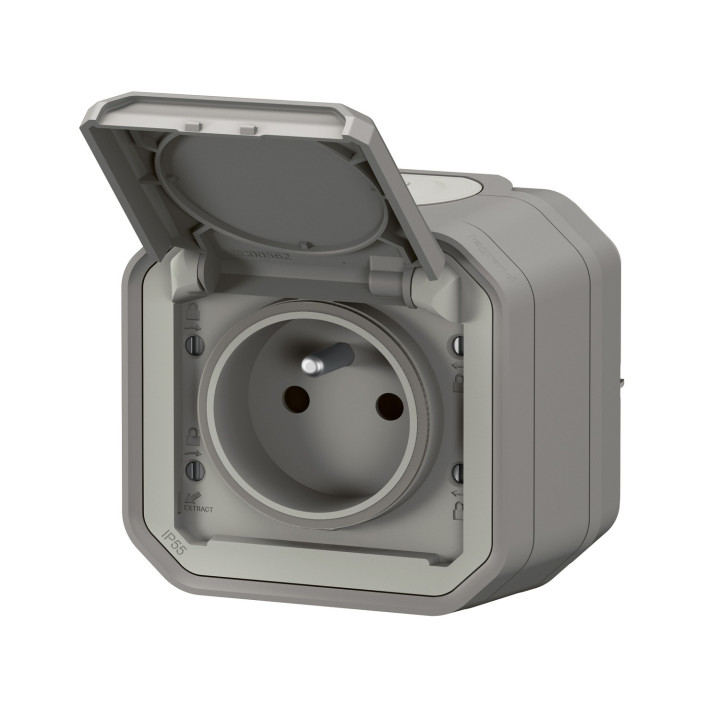 Prise de courant avec volet Plexo complet saillie - gris
