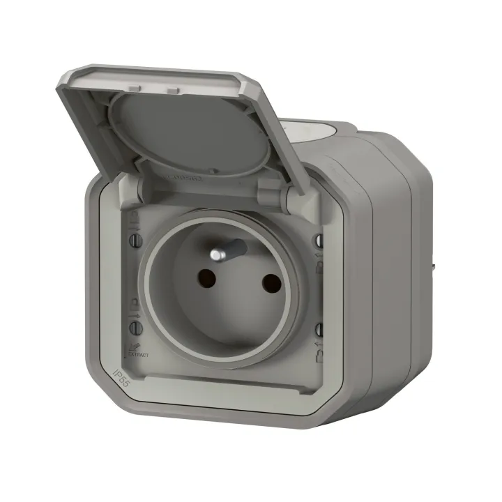 Prise De Courant Avec Volet Plexo Complet Saillie - Gris