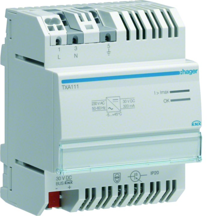 Alimentation modulaire 1 sortie 30VDC pour bus KNX sécurisée 320 mA