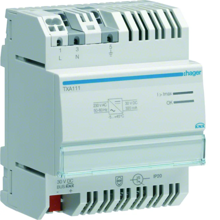 Alimentation modulaire 1 sortie 30VDC pour bus KNX sécurisée 320 mA