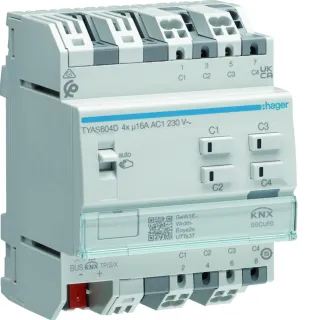 Actionneur KNX Secure 4 sorties 16A/230V charge capacitive config Mode Easy/ETS