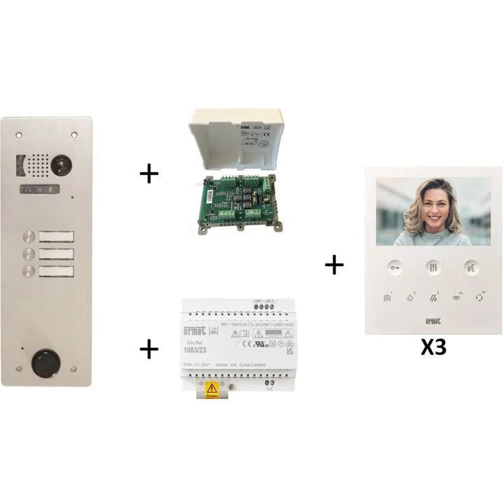 Kit Vidéo Préprogrammé, 2Voice, Platine Et Moniteurs, 1 Rangée, 3 Boutons