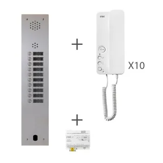 Kit Audio Préprogrammé, 2Voice, Platine Et Postes, 1 Rangée, 10 Boutons
