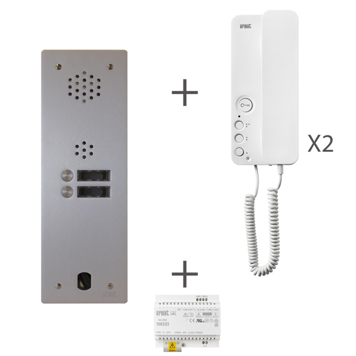 Kit Audio Préprogrammé, 2Voice, Platine Et Postes, 1 Rangée, 2 Boutons