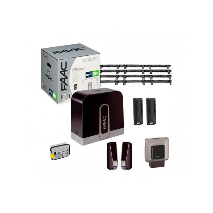 Kit motorisation portail FAAC Cyclo Intégral 24v + 4 mètres de crémaillères C720 Plus